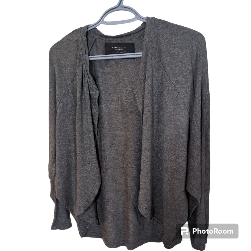 ZARA Basic T-shirt Special Edition Women's Cardigan Gray Open Front Batwing S‎